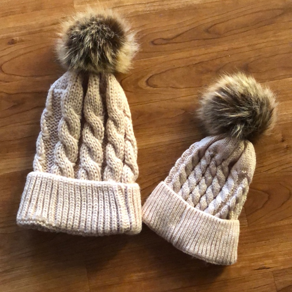 Mom and Baby pom pom matching Winter Beanie